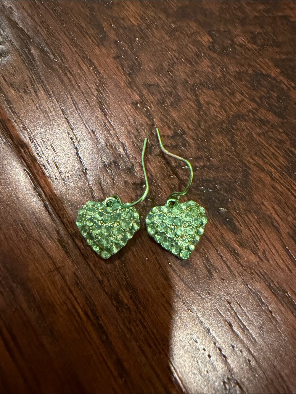 Justice Green Crystal Heart Dangle Earrings